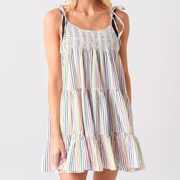 Solid & Striped THE PARKER COVER-UP DRESS white rainbow stripe